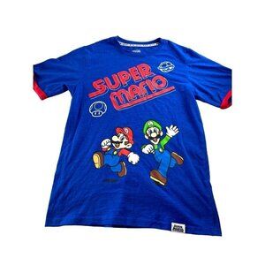 Super Mario Men's XXL Blue Graphic Tee Featuring Mario Luigi Yoshi‎ & Toad